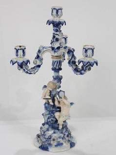 Appraisal: Sitzendorf porcelain figural four-light candelabrum th century having four candle