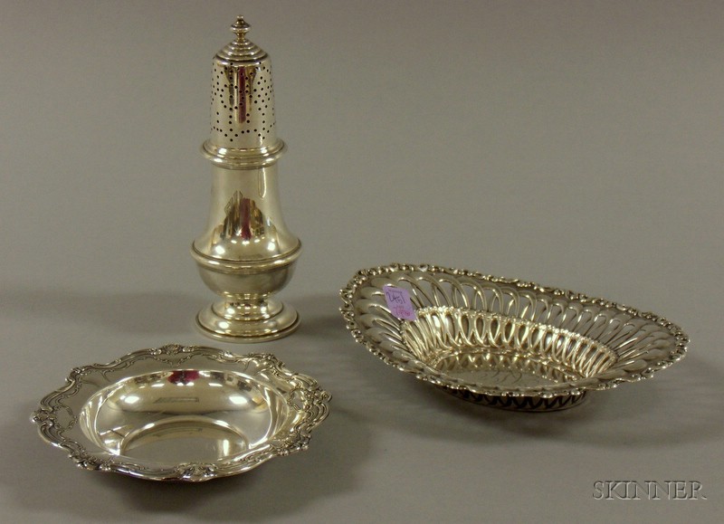 Appraisal: Three Sterling Silver Serving Items a muffineer a Gorham side