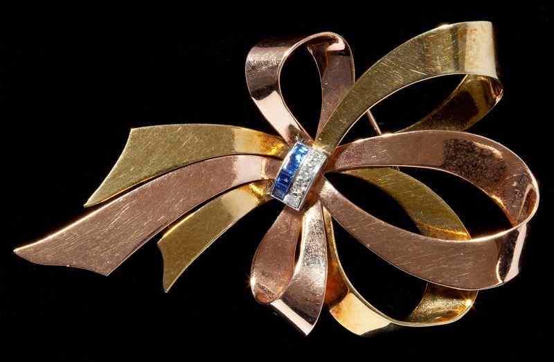 Appraisal: Sapphire and Diamond Bow Brooch Tiffany Co in the bow