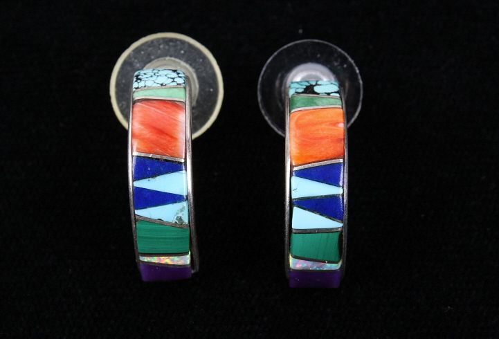 Appraisal: Navajo Signed Sterling Multi Stone Earrings Featured in this lot