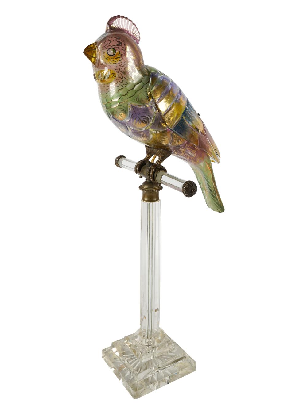 Appraisal: BIRD-FORM TABLE LAMPcolored and clear glass with gold-painted accents patinated