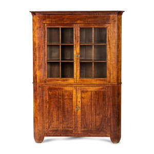 Appraisal: A Chippendale Tiger Maple Corner Cupboard Possibly Pennsylvania Circa Height