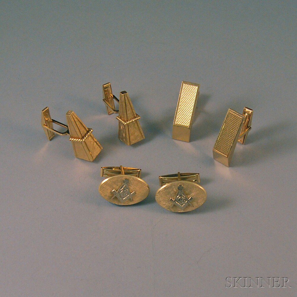 Appraisal: Three Pairs of Brushed kt Gold Cuff Links two geometric