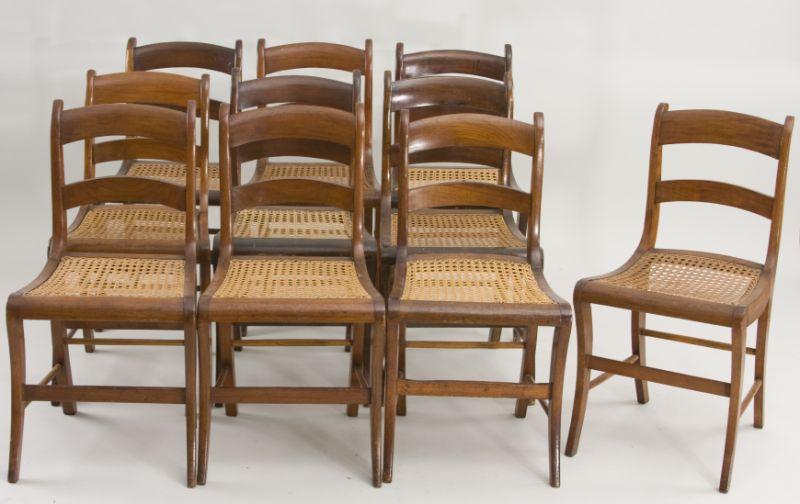 Appraisal: Set of Ten Walnut Country Side Chairs th c backswept