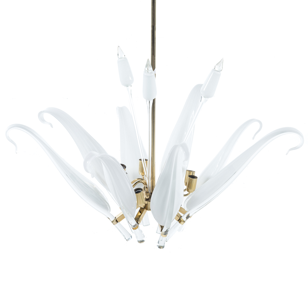 Appraisal: Murano Hollywood Regency glass brass chandelier brass light fixture with