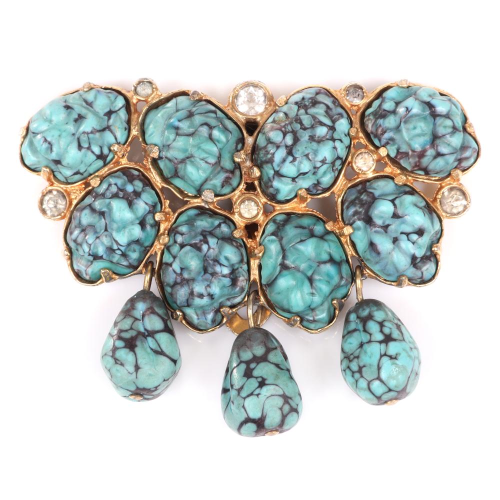 Appraisal: EISENBERG UNSIGNED GOLD POT METAL DRESS CLIP WITH FAUX TURQUOISE