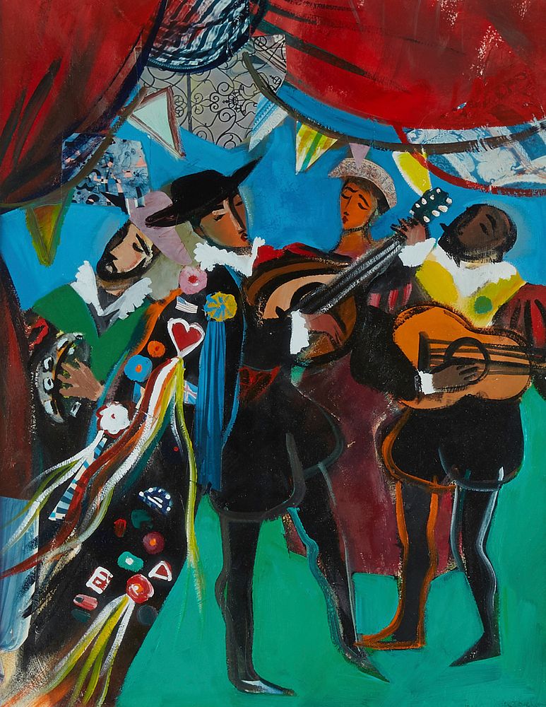 Appraisal: Kelly Sutherland Musicians Acrylic on Paper Kelly Sutherland th st