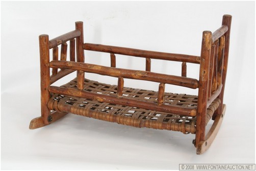 Appraisal: EARLY HICKORY DOLL CRADLE W x H x D