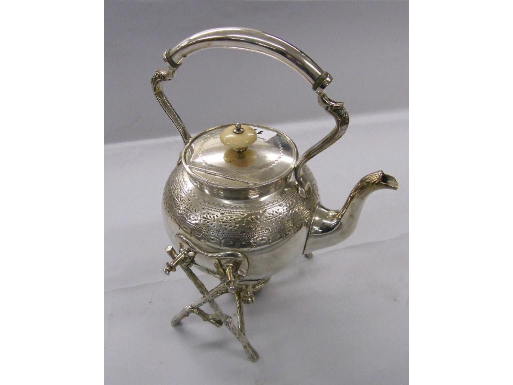 Appraisal: James Dixon Sons silver plated spirit kettle on stand with