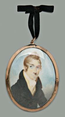 Appraisal: Early th century miniature portrait young man in black jacket