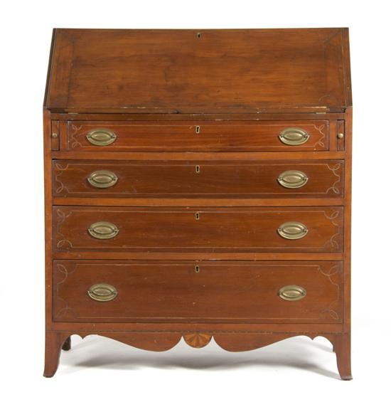 Appraisal: n American Cherry Slant Front Bureau the rectangular top above