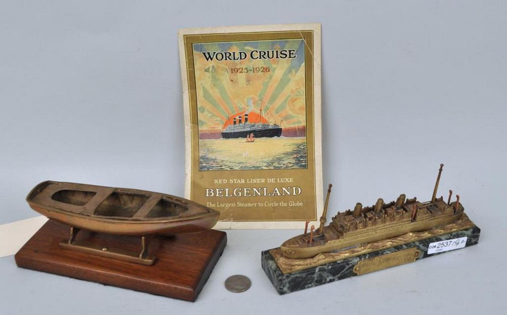 Appraisal: Two Brass Ship Models comprising Souvenir SS Belgenland's World Cruise