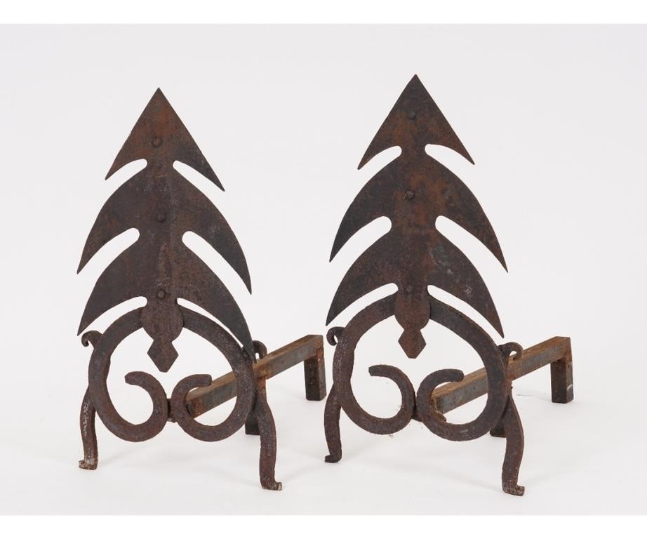 Appraisal: Pair of wrought iron Christmas tree andirons early th c