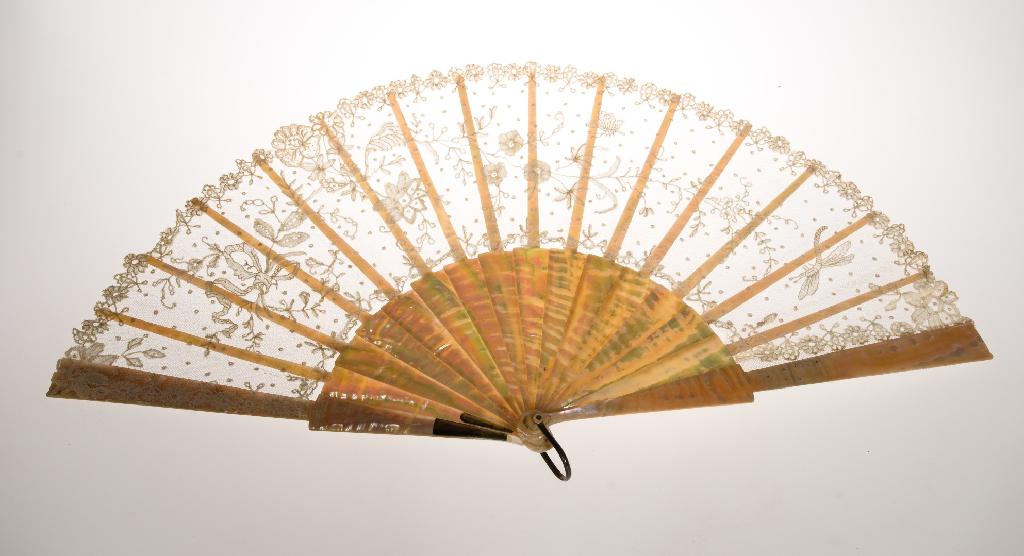 Appraisal: LATE th CENTURY MOTHER-OF-PEARL AND LACE EVENING FAN probably French