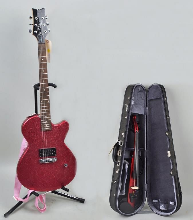 Appraisal: Yamaha Electric Violin Case together with electric guitar Violin is