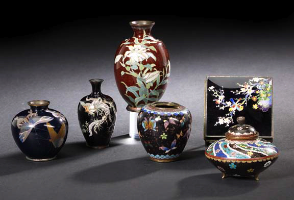 Appraisal: Group of Six Japanese Cloisonne Pieces th century consisting of