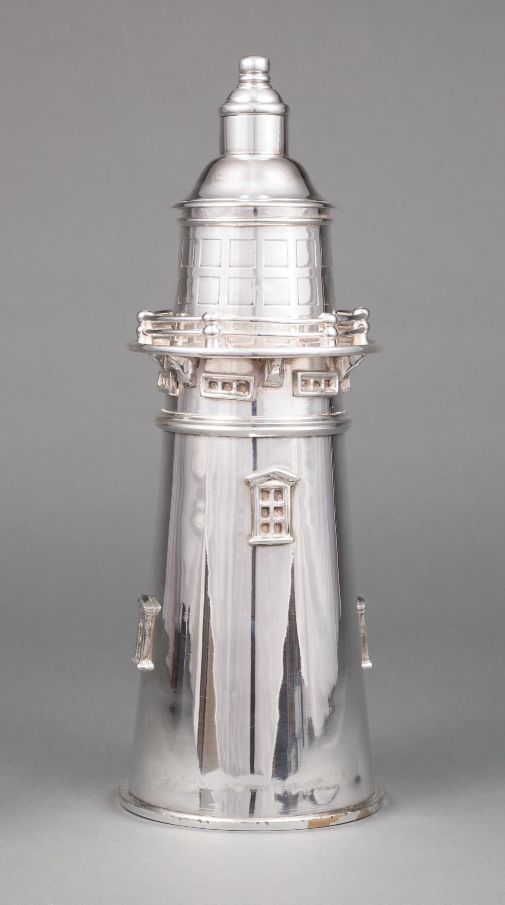 Appraisal: Silverplate Lighthouse-Form Cocktail Shaker spurious hallmarks h in