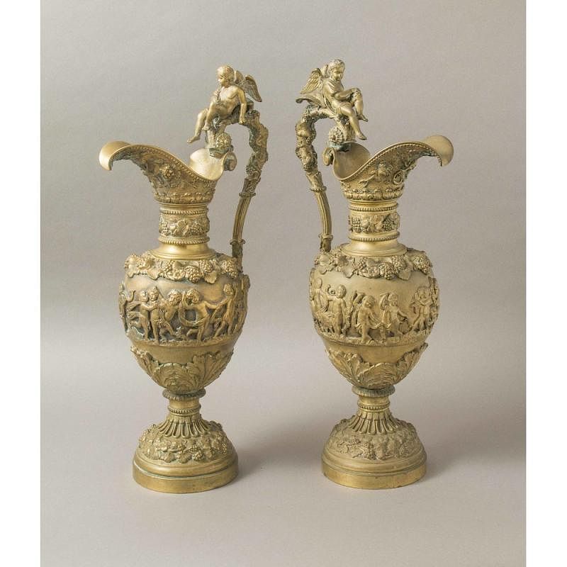 Appraisal: Pair of Bronze Neo Classical Ewers Pair of large bronze