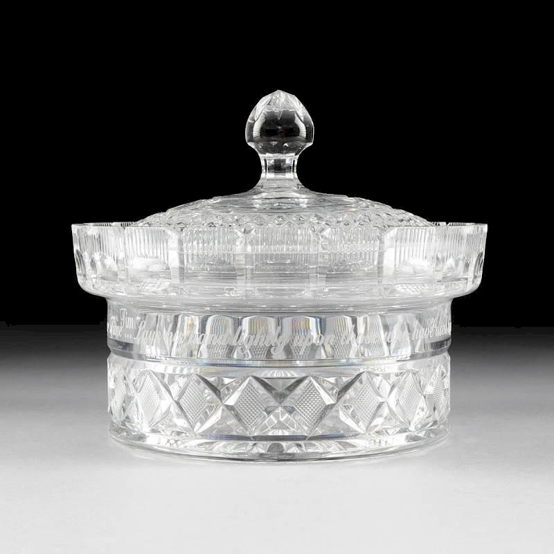 Appraisal: A WATERFORD CUT CLEAR CRYSTAL MILLENNIUM PATTERN COVERED CENTER BOWL