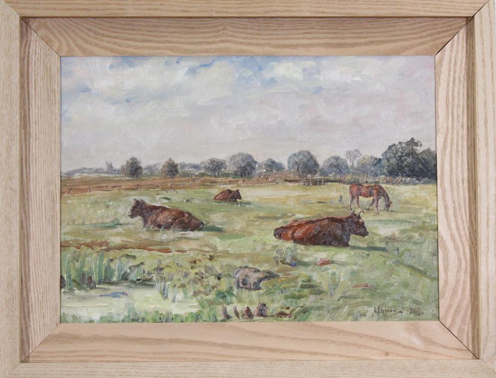 Appraisal: HOWE OIL ON CANVAS pastoral landscape with cattle Signed lower