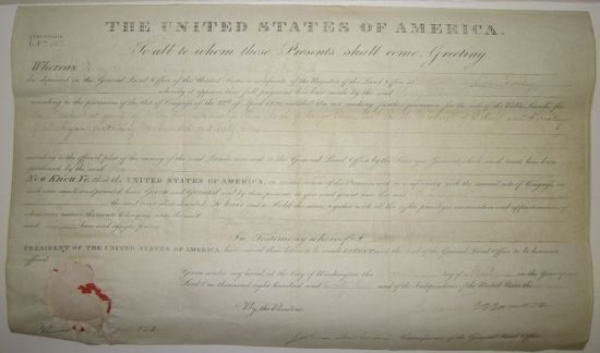 Appraisal: MONROE JAMES Partly-printed vellum Document Signed as President land deed