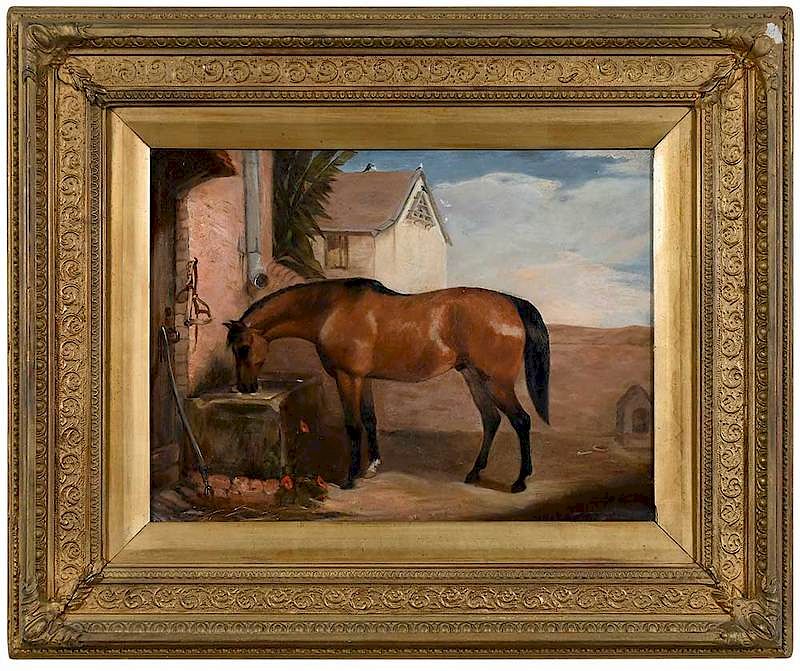 Appraisal: Attributed to Marshall Claxton British Bay Horse at a Trough