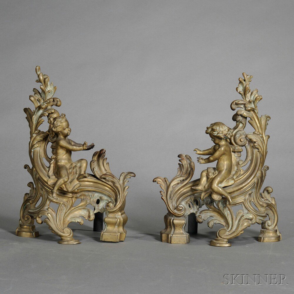 Appraisal: Pair of Figural Bronze Chenets France th century each modeled