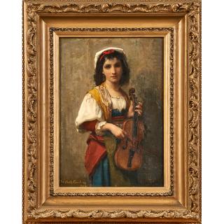 Appraisal: ELIZABETH GARDNER BOUGUEREAU American Untitled girl holding a violin Oil