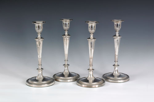 Appraisal: Set of four Georgian silver candlesticks two - ca -