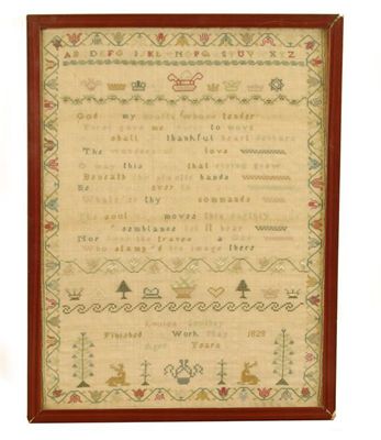 Appraisal: A George IV needlework sampler by Louisa Southey aged finished