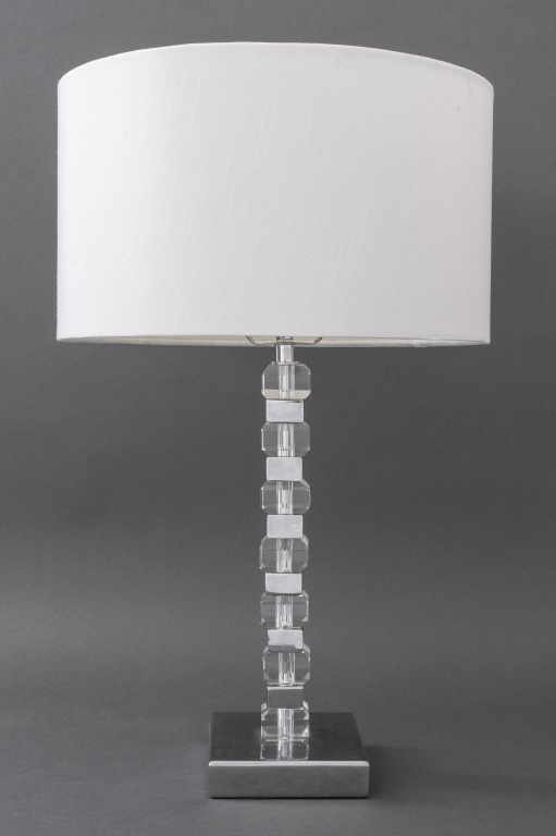 Appraisal: MODERN GEOMETRIC CHROME GLASS TABLE LAMP Modern contemporary chrome and