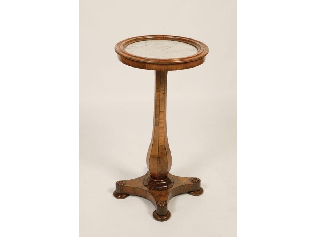 Appraisal: A REGENCY WALNUT AND MARBLE PLANT TABLE the circular top