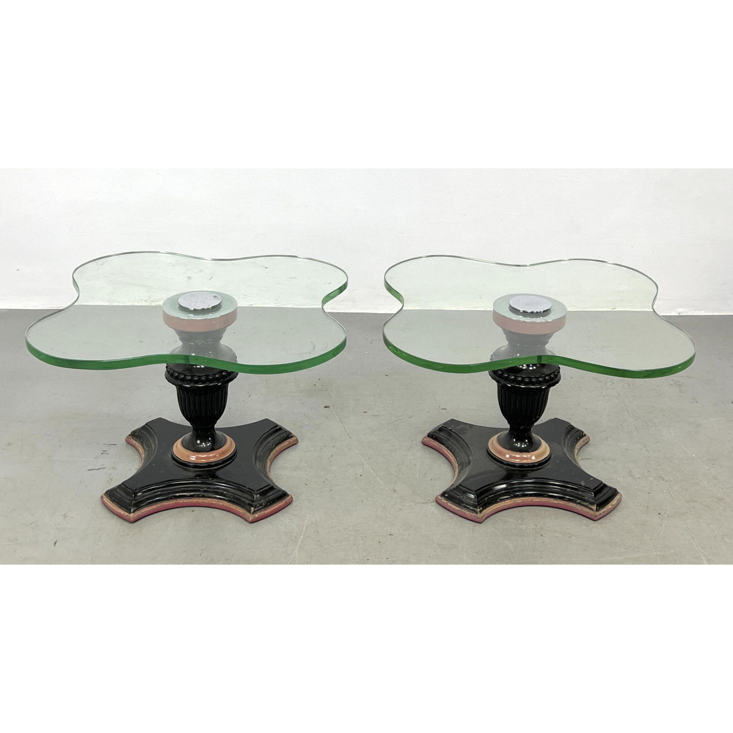 Appraisal: Pair Hollywood Regency Style Glass Top Side Tables Shaped glass