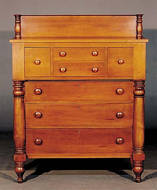 Appraisal: American cherry chest of drawers circa backboard extending to engaged