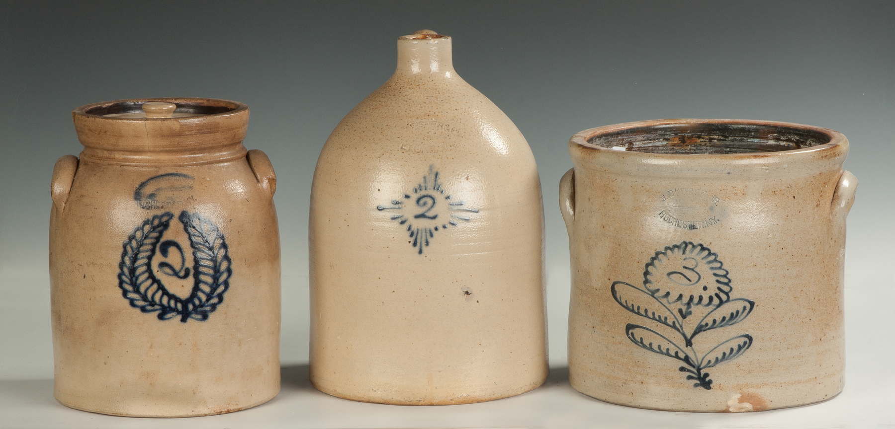 Appraisal: Three Decorated Pieces of Stoneware J Burger gallon Fisher Co