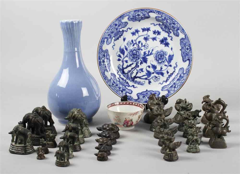 Appraisal: GROUP OF ASIAN DECORATIONS including a blue and white dish