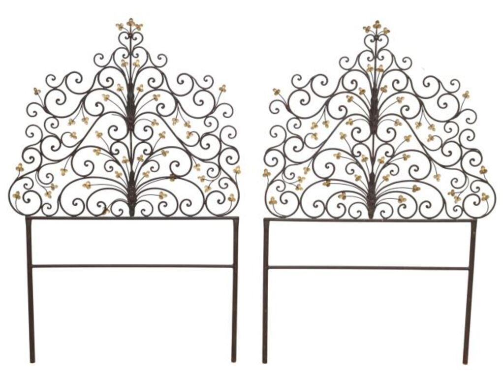 Appraisal: pair Wrought iron headboards early th c scrolled design interspersed