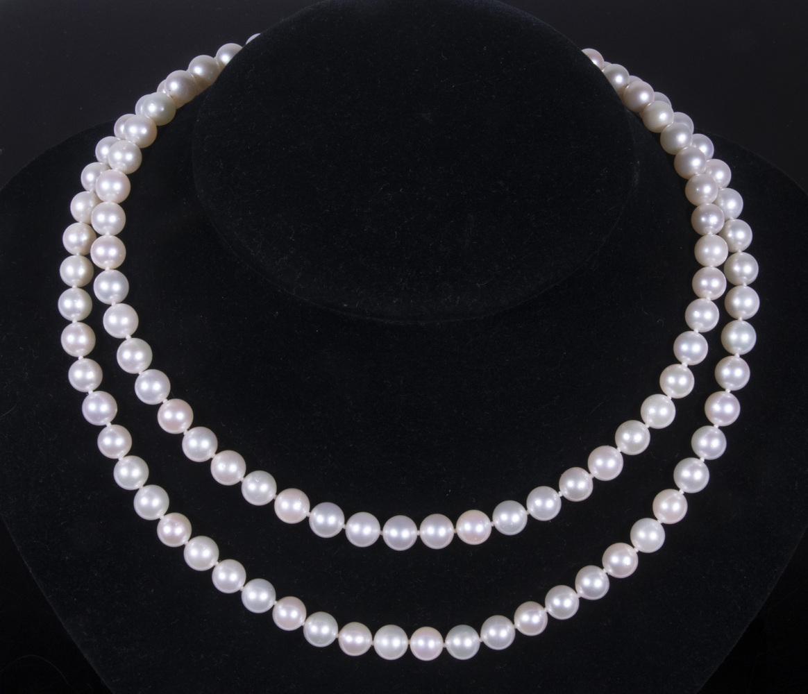 Appraisal: PEARL NECKLACE Continuous Strand of mm Pearls long with K