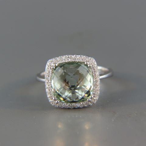 Appraisal: Green Amethyst Diamond Ring elegant cushion cut gem weighing carats