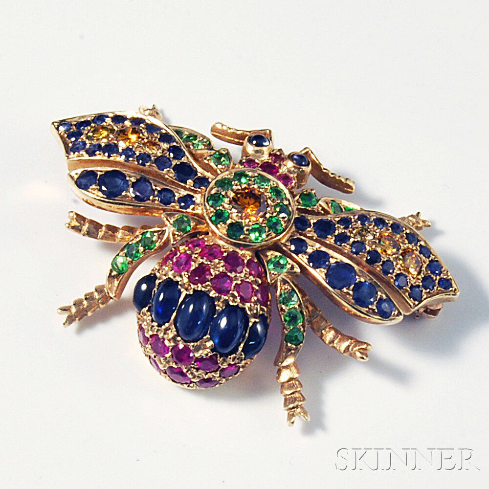 Appraisal: kt Gold and Multicolored Gem-set Insect Brooch dwt Estimate -