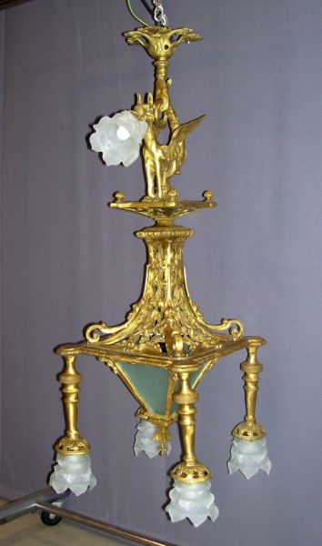 Appraisal: Six Light Gothic Fixture Heavy cast metal fixture with brass