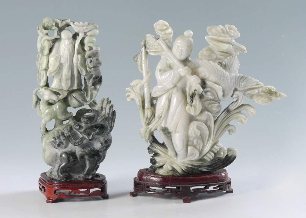 Appraisal: CHINESE CARVED STONE FIGURAL GROUPS pieces total carved stone to