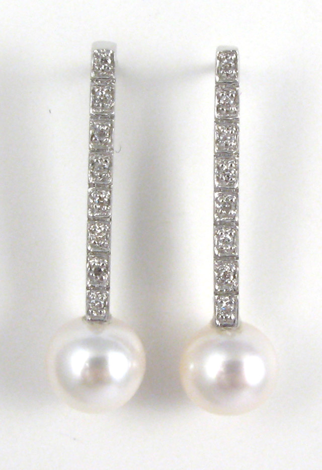 Appraisal: PAIR OF PEARL AND DIAMOND EARRINGS each k white gold