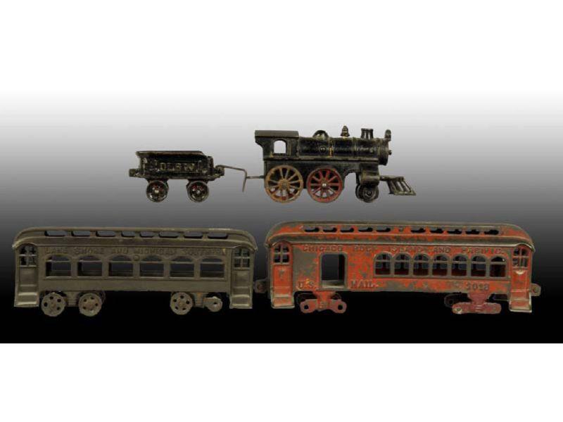 Appraisal: Cast Iron -Piece Passenger Floor Train Set Description '' L