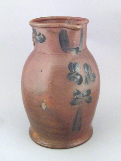 Appraisal: Stoneware pitcher th c with cobalt floral decoration h