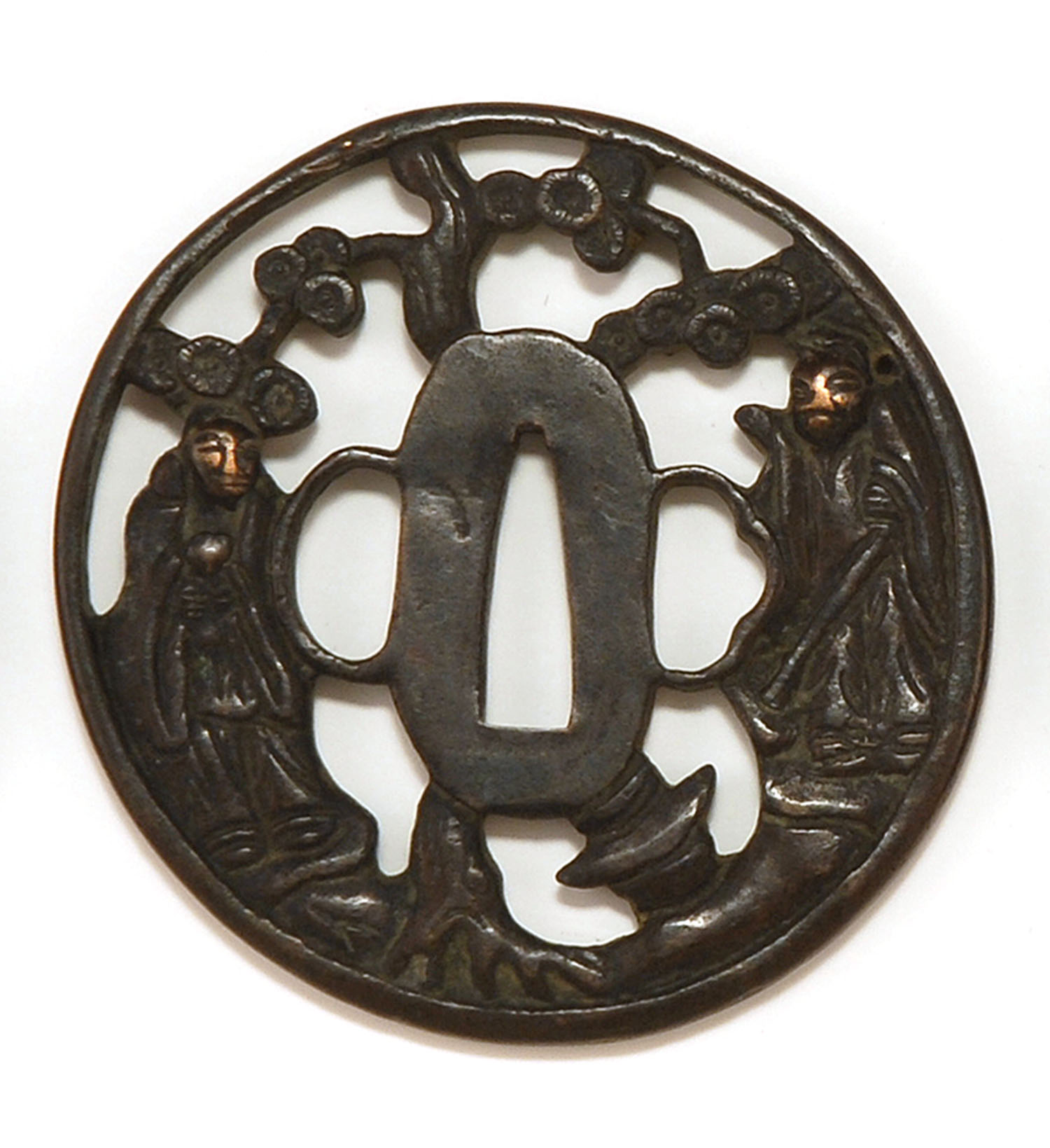 Appraisal: BRONZE SHIN NO MARU-GATA TSUBA th CenturyDepicting a farmer discovering