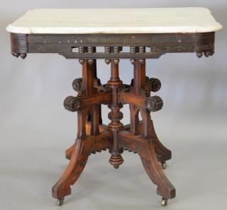 Appraisal: Victorian walnut marble top table ht in top x Victorian