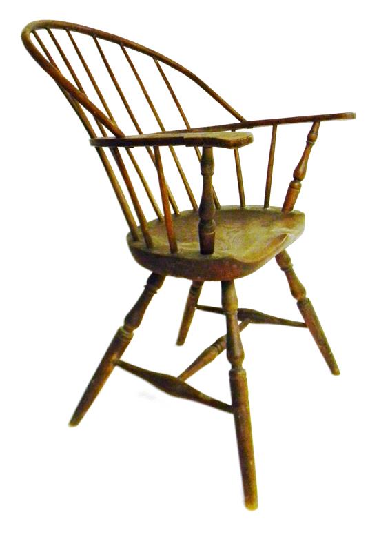 Appraisal: th C Windsor arm chair raked sack back with tapered