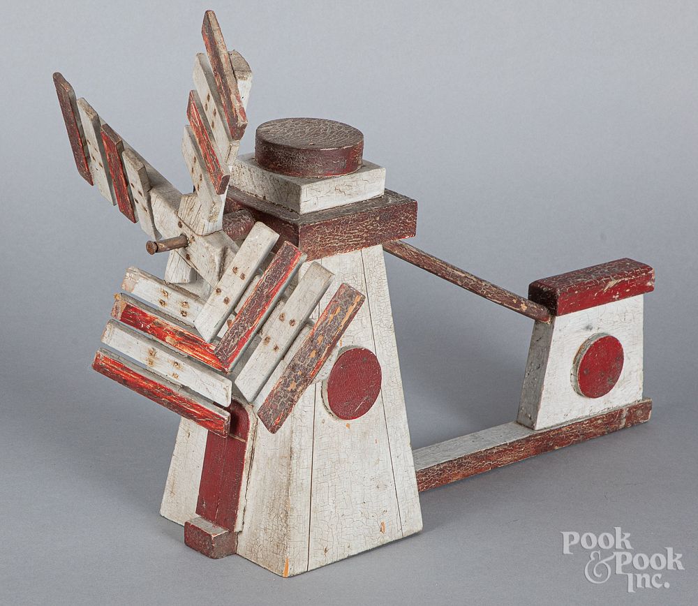 Appraisal: Painted windmill whirligig early th c Painted windmill whirligig early