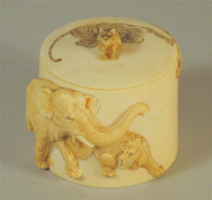 Appraisal: Japanese elephant ivory box early th century Of cylindrical form